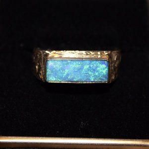 Men’s Opal Ring 14k Yellow Gold Australian Heavy L